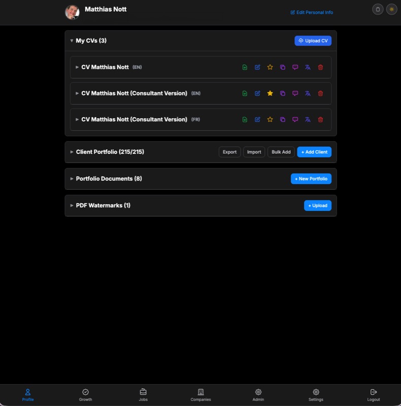SeriousLetter — Profile screen